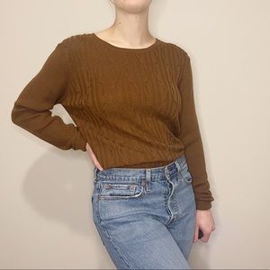 Vintage Brown Sweater Ribbed Cable Knit Anne Klein